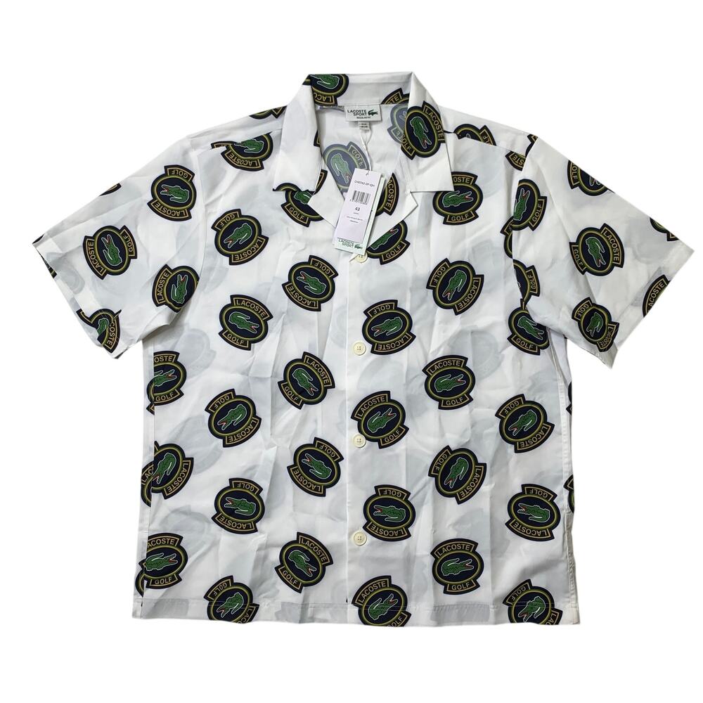 Lacoste Shirt Mens L/XL Regular Fit Ultra Dry Hawaii UV Protect Crest Logo AOP